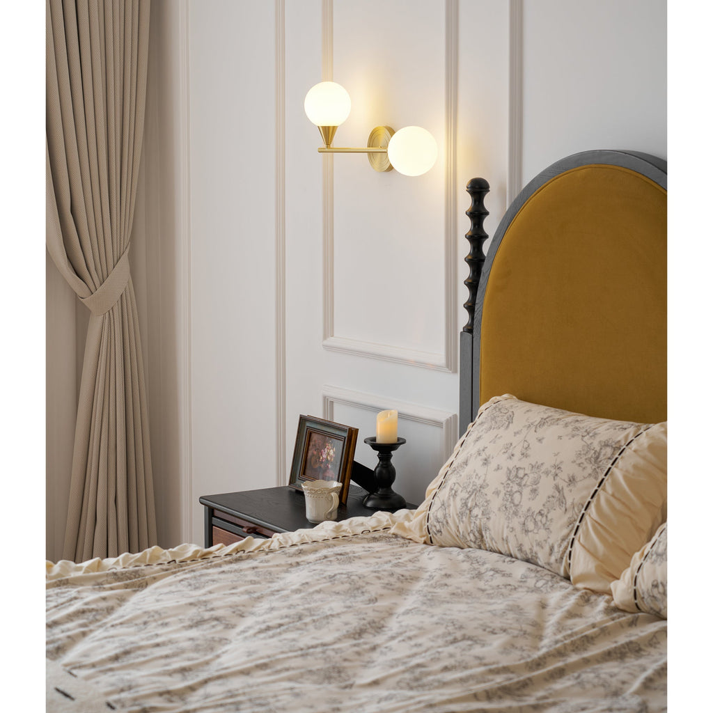 Holten Brass Armed Sconce — Two White Glass Globes