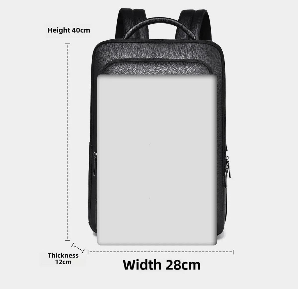 Elegant leather rucksack for men/women with USB port for laptop and everyday use, 15.6 inch, black