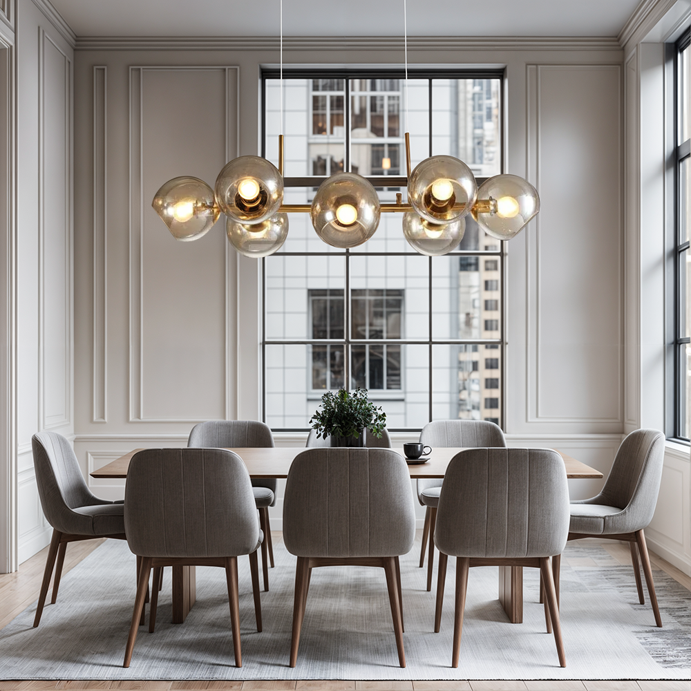 Żyrandol bąbelkowy Aveline — wisząca lampa LED 56W w kolorze czarno-złotym, 40 x 110cm - Desfino