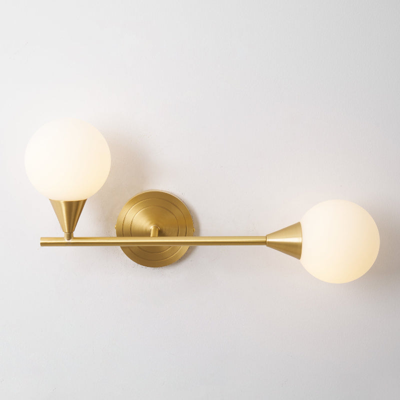 Holten Brass Armed Sconce — Two White Glass Globes