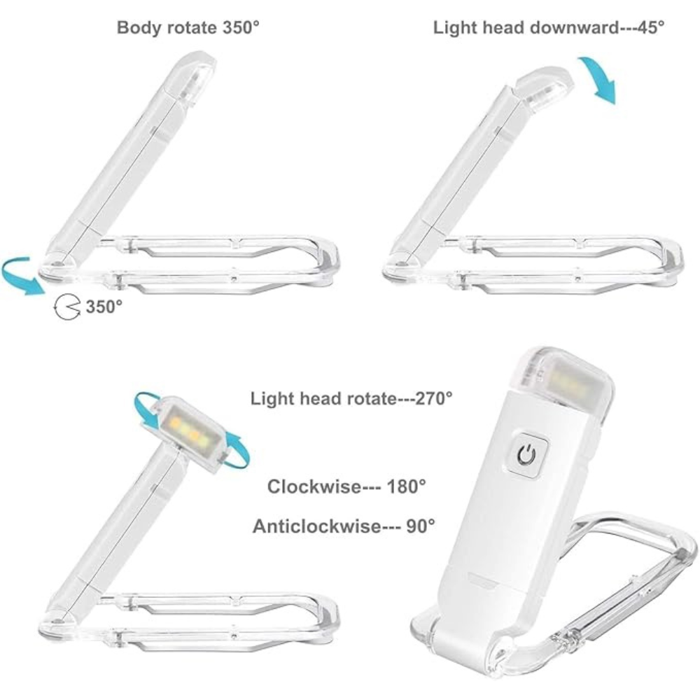 LumaLeaf per USB aufladbare LED-Buchleuchte mit Clip, verstellbar - Desfino