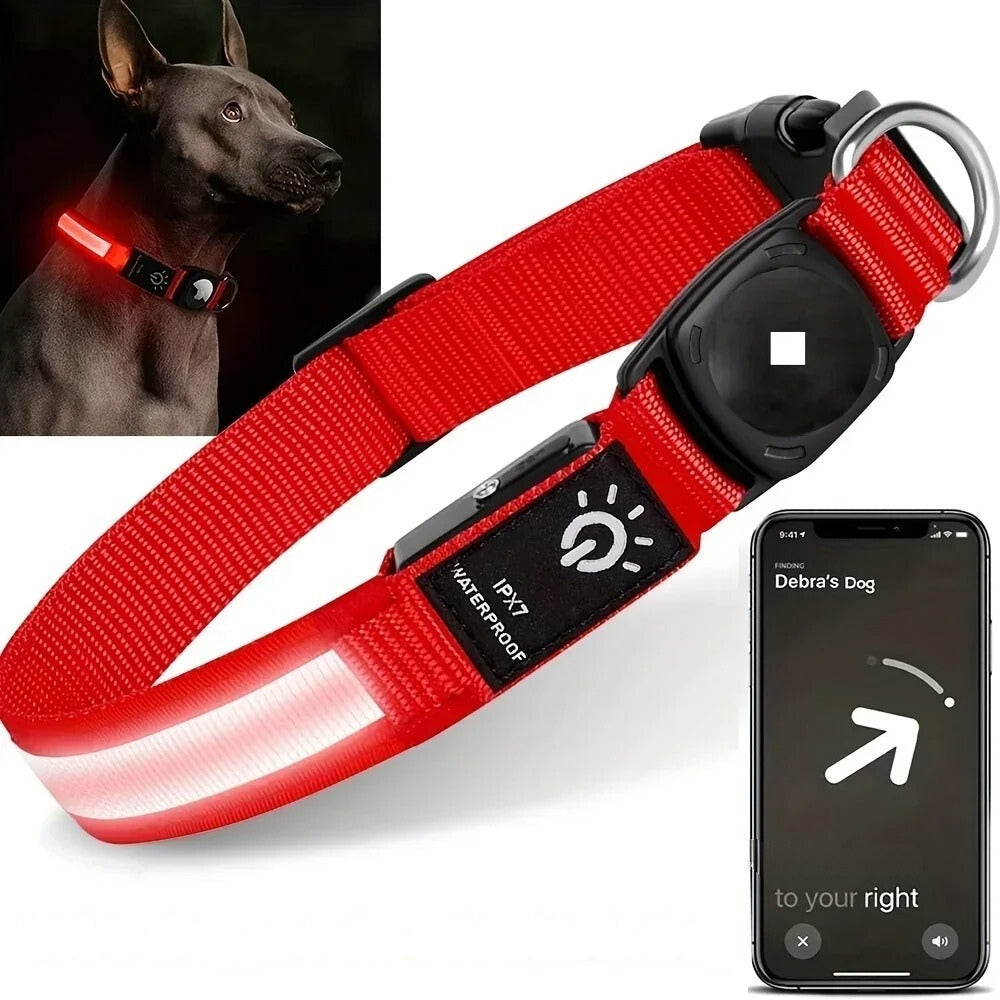 LumaPaw vattentätt LED-halsband för hundar — plats för Apple AirTag - Desfino