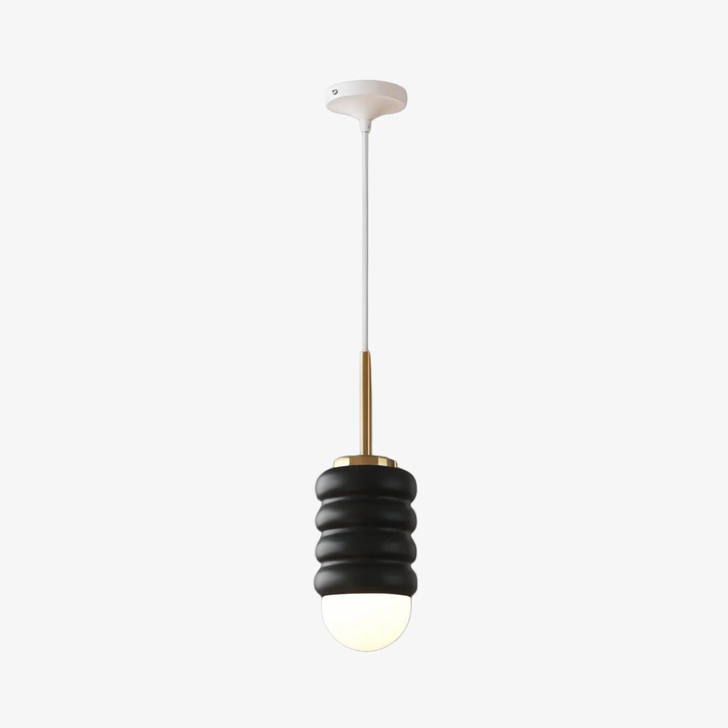 Iron Ribbed Shade Pendant Lamp — Cream Ceiling Light, Slim Stem