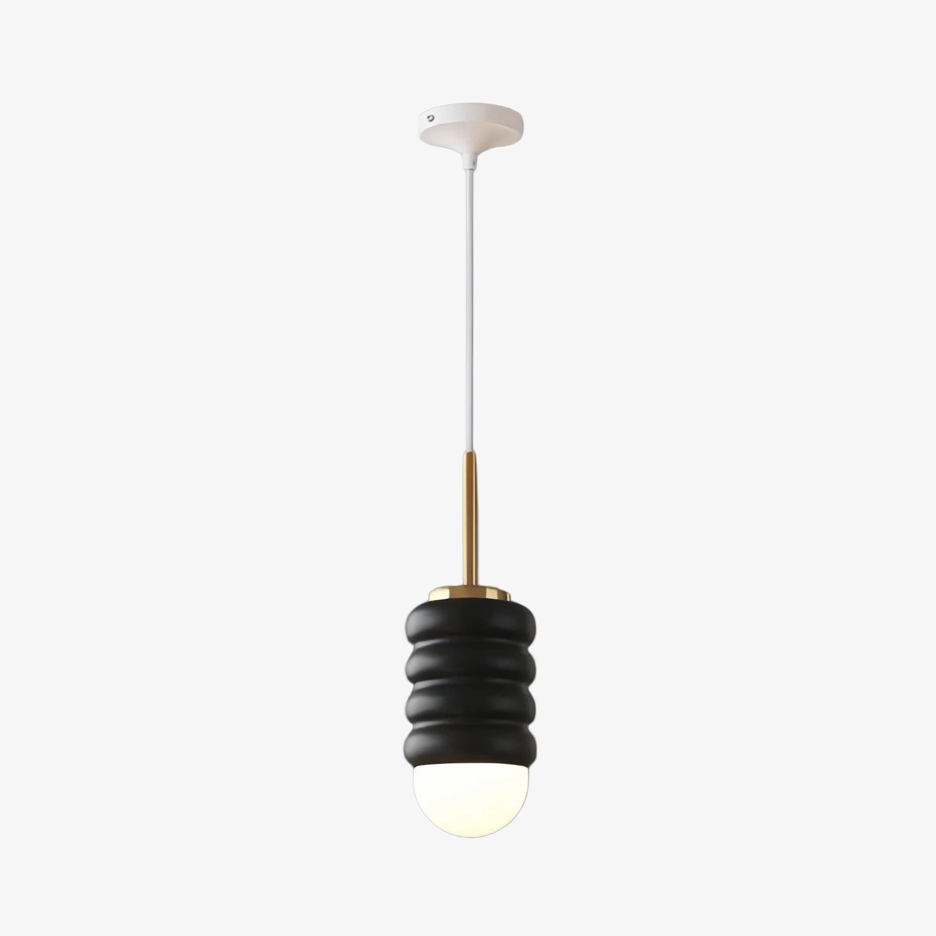 Iron Ribbed Shade Pendant Lamp — Cream Ceiling Light, Slim Stem