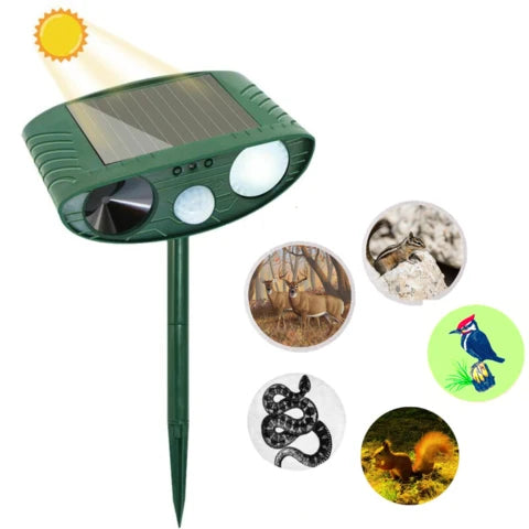 Disuasor solar de animales VerdeGuard — Sensor de movimiento PIR, ciclo ultrasónico de 2.5 segundos - Desfino