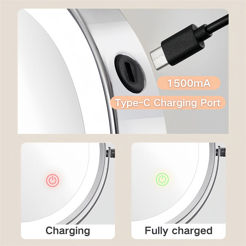 Espejo de afeitado LED recargable Luxa — 1X/10X, para montaje en la pared - Desfino