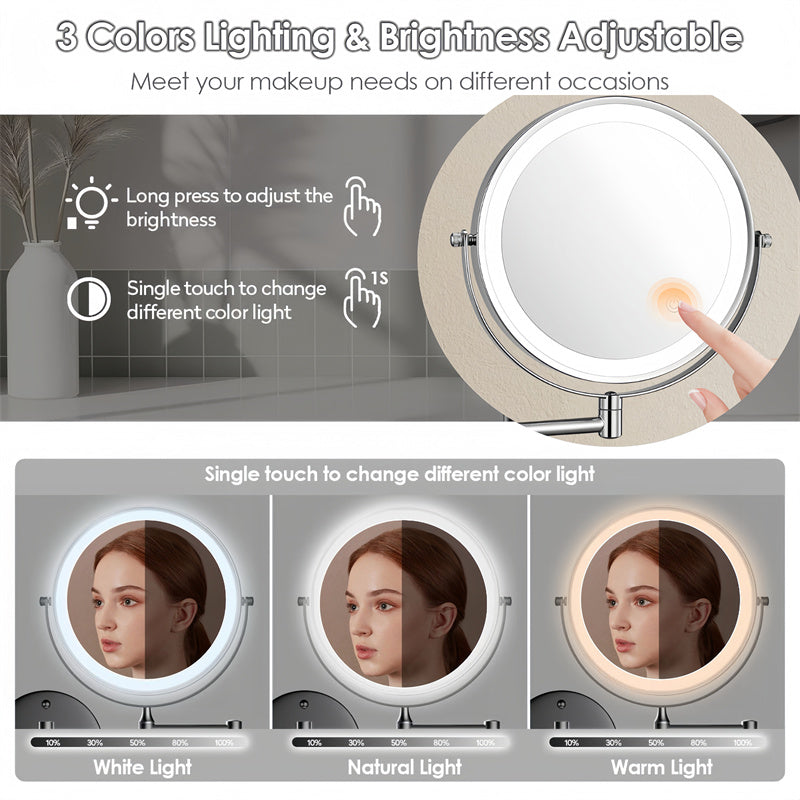 Espejo de afeitado LED recargable Luxa — 1X/10X, para montaje en la pared - Desfino