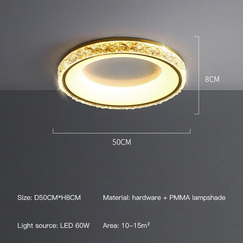 Marlow Chandelier - Finitura dorata, dettagli circolari in cristallo, 19.6 × 3.1 in - Desfino