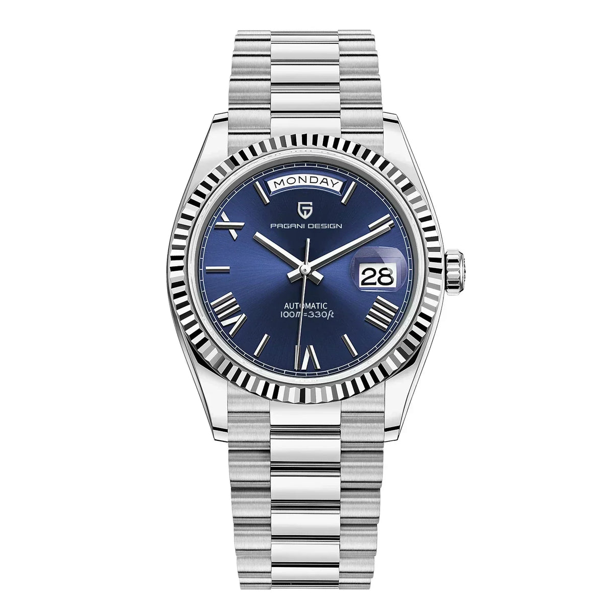 Aurelio Automatik-Herrenuhr aus Edelstahl—Automatischer Aufzug, Tag-Datum-Anzeige - Desfino
