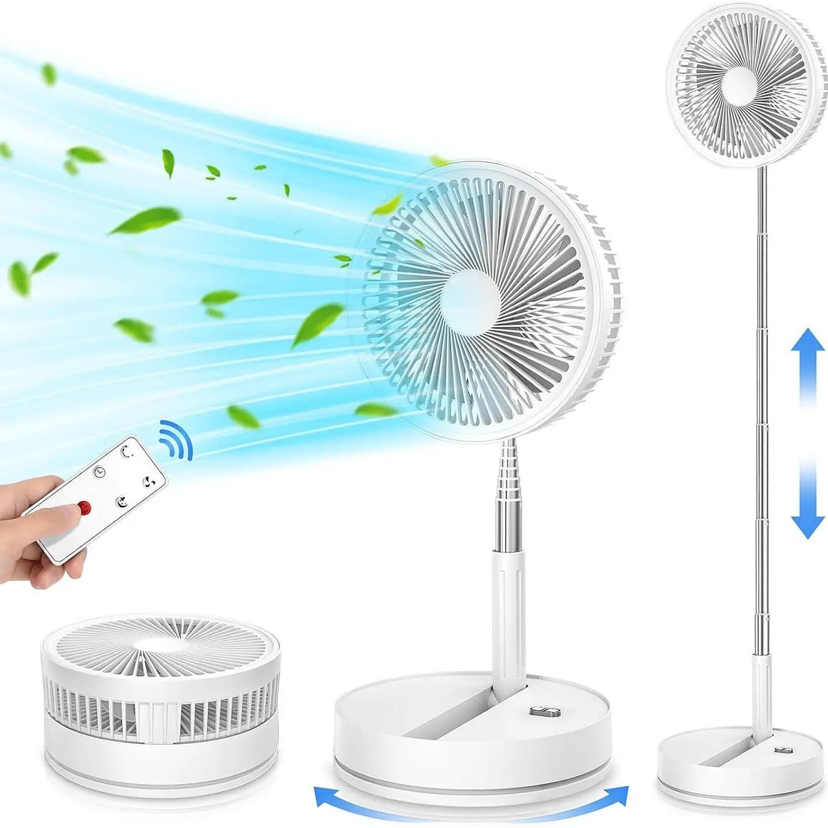 BreezeNova skládací stojanový ventilátor s průměrem 9 palců — dobíjecí, dálkové ovládání | Desfino