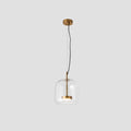 Solara retro-LED-pendel — Ravfarvet glasskærm, guldfarvet metalstel - Desfino