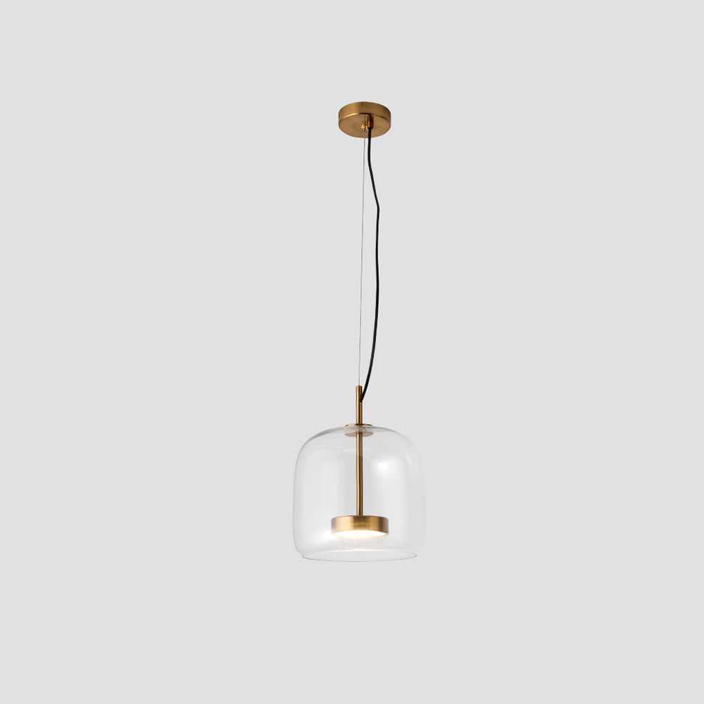 Lampa wisząca LED AuroraGold — bursztynowe szkło w stylu vintage i złoty szklany akcent - Desfino