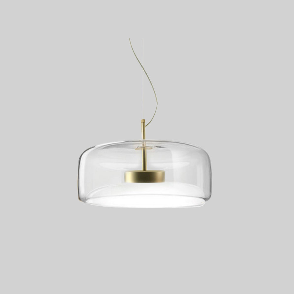 Solara retro-LED-pendel — Ravfarvet glasskærm, guldfarvet metalstel - Desfino