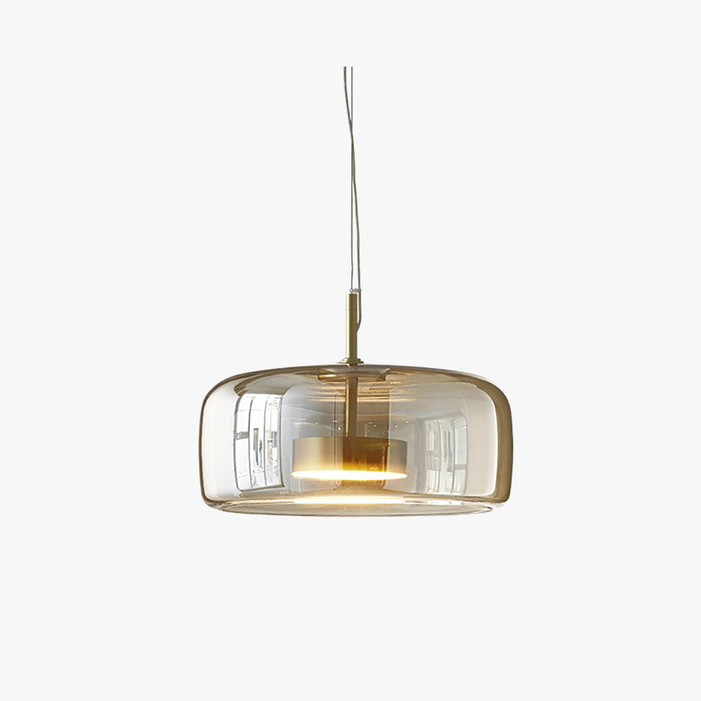 Solara retro-LED-pendel — Ravfarvet glasskærm, guldfarvet metalstel - Desfino