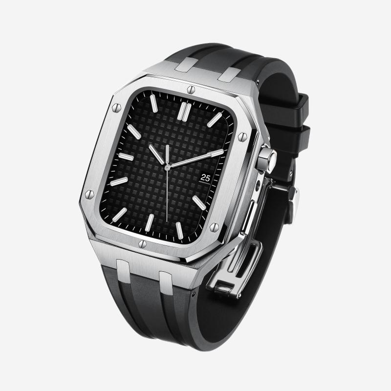 Velori ettermonteringssett til Apple Watch — silikonarmbånd, rustfritt ståldeksel - Desfino