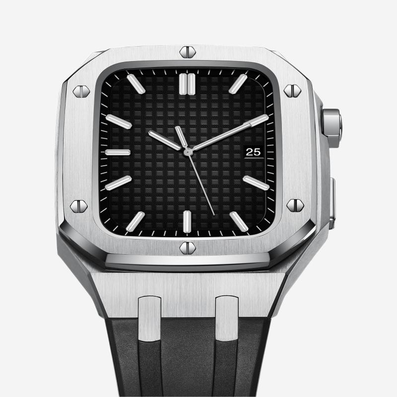 Velori ettermonteringssett til Apple Watch — silikonarmbånd, rustfritt ståldeksel - Desfino