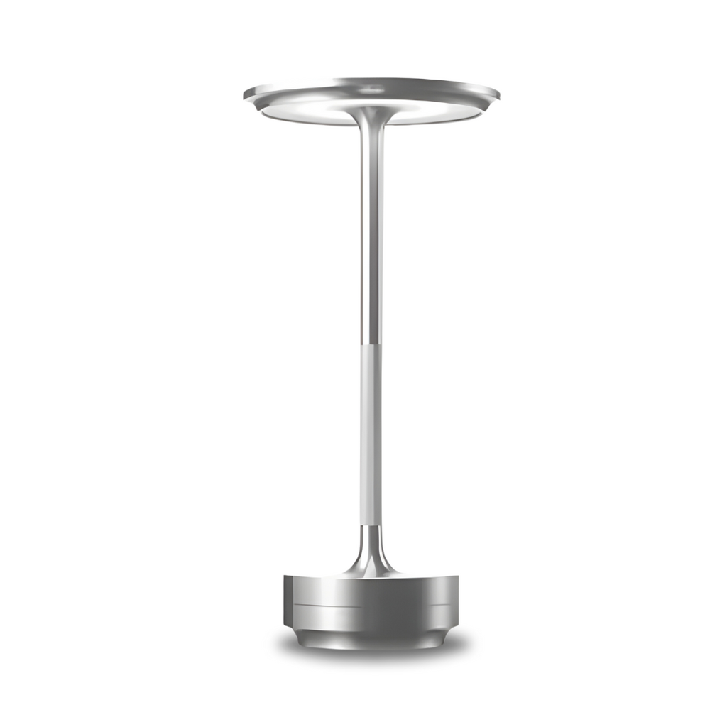 Lámpara de mesa LED recargable e inalámbrica — Regulador táctil, metal moderno - Desfino