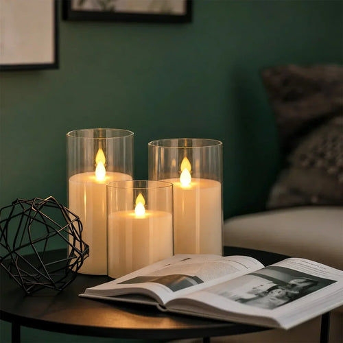Desfino flammenlose Stumpenkerzen aus Acrylglas, 12er-Pack, 6 Stück mit warmweißem Licht