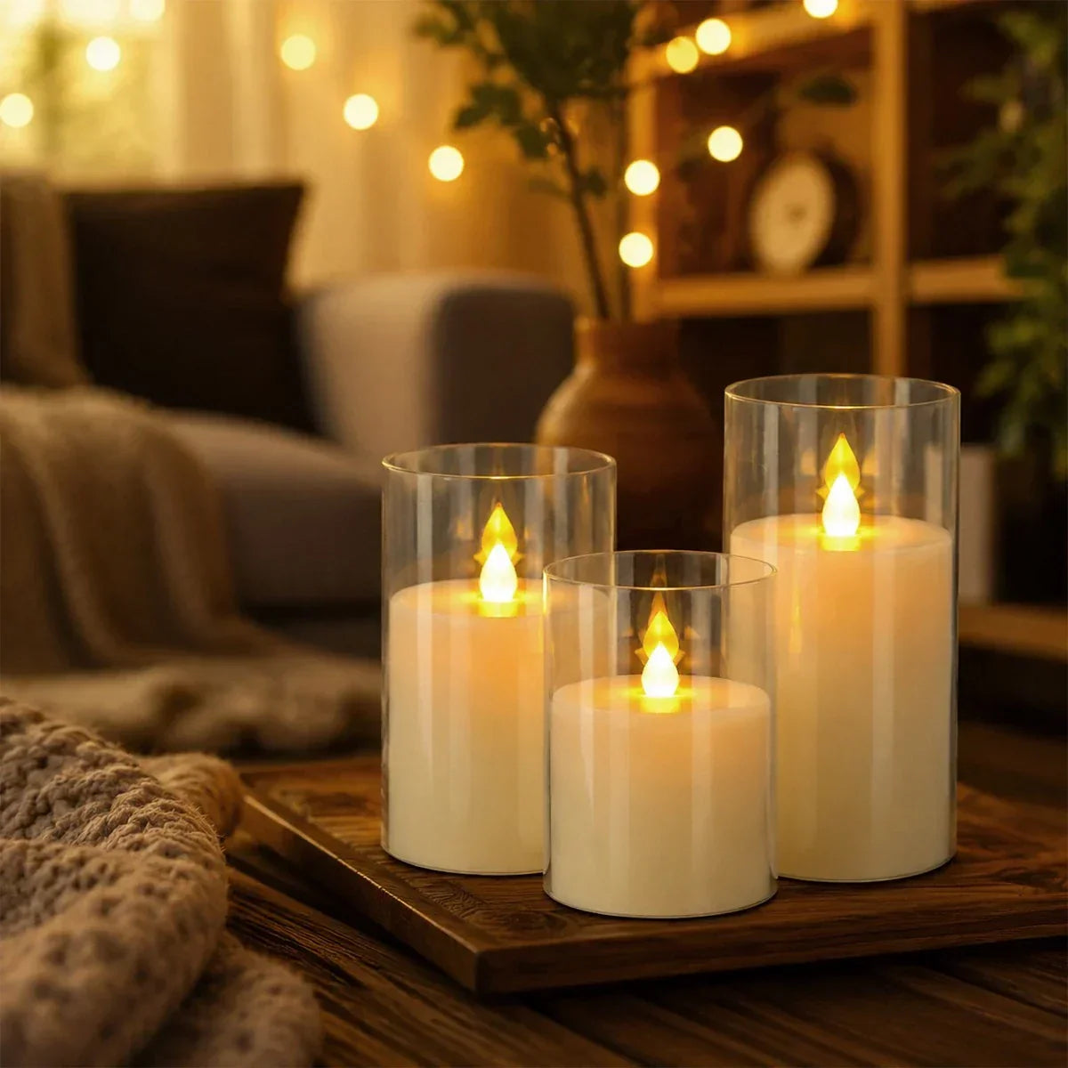 Säulenkerzen aus Acrylglas, flammenlos, 12er-Pack × 6 | Desfino