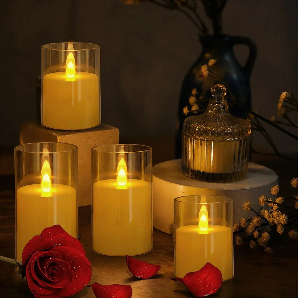 Säulenkerzen aus Acrylglas, flammenlos, 12er-Pack × 6 | Desfino