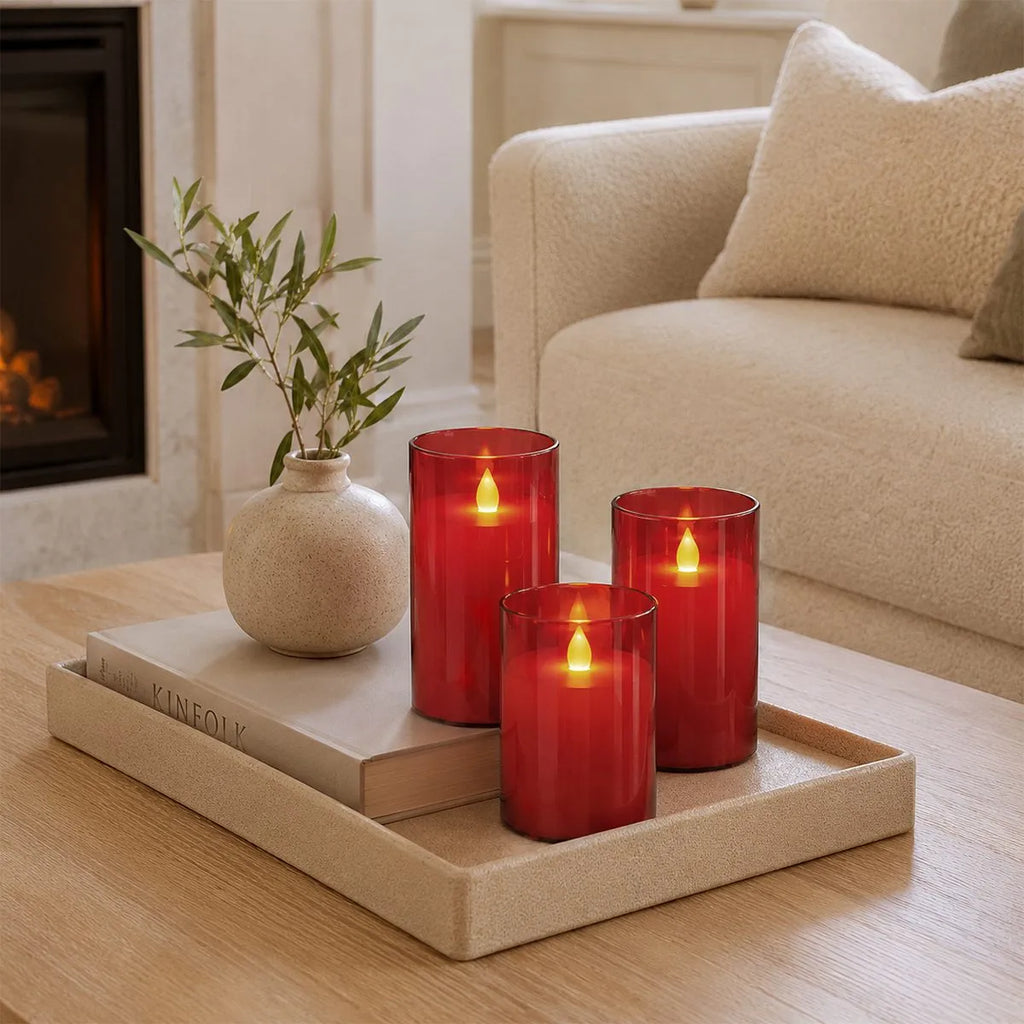 Säulenkerzen aus Acrylglas, flammenlos, 12er-Pack × 6 | Desfino