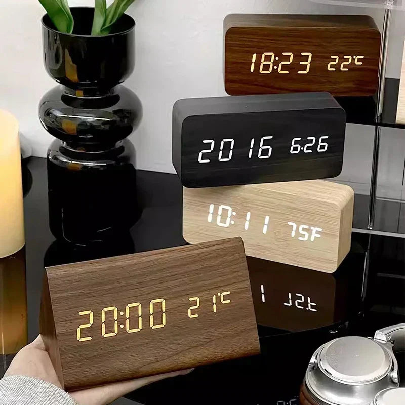 Arvoa Wooden Alarm Clock — Digital LED Display, Built-In Thermometer - Desfino