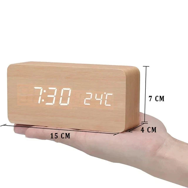 Arvoa Wooden Alarm Clock — Digital LED Display, Built-In Thermometer - Desfino