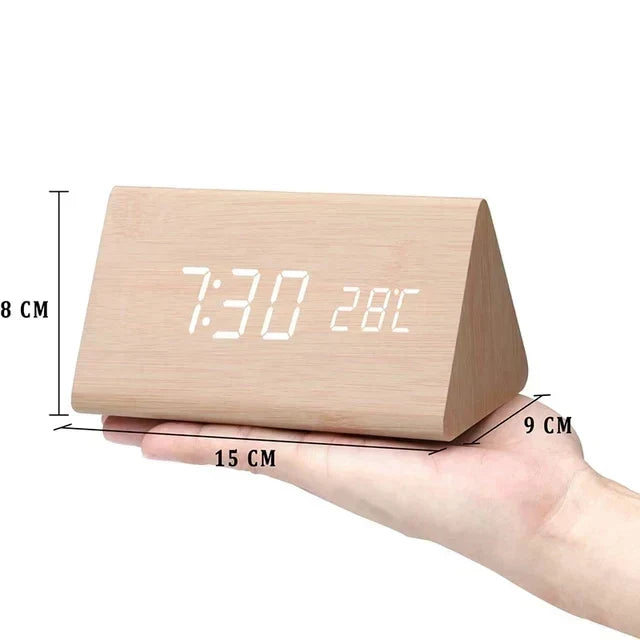 Arvoa Wooden Alarm Clock — Digital LED Display, Built-In Thermometer - Desfino
