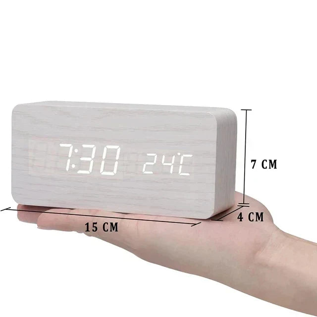Arvoa Wooden Alarm Clock — Digital LED Display, Built-In Thermometer - Desfino