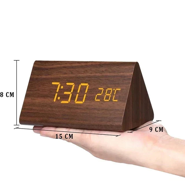 Arvoa Wooden Alarm Clock — Digital LED Display, Built-In Thermometer - Desfino