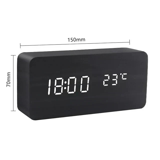 Arvoa Wooden Alarm Clock — Digital LED Display, Built-In Thermometer - Desfino