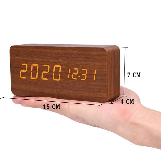 Arvoa Wooden Alarm Clock — Digital LED Display, Built-In Thermometer - Desfino