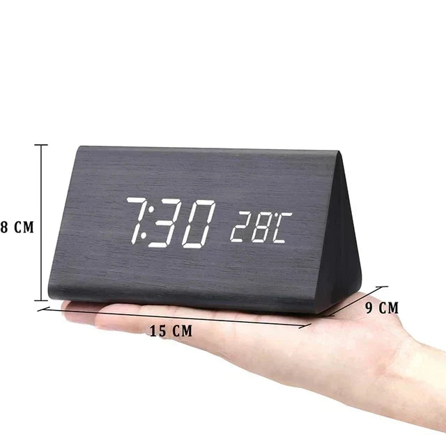 Arvoa Wooden Alarm Clock — Digital LED Display, Built-In Thermometer - Desfino