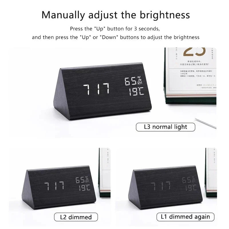 Arvoa Wooden Alarm Clock — Digital LED Display, Built-In Thermometer - Desfino