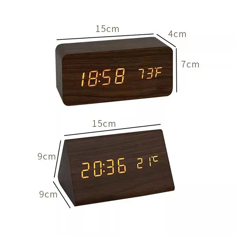 Arvoa Wooden Alarm Clock — Digital LED Display, Built-In Thermometer - Desfino
