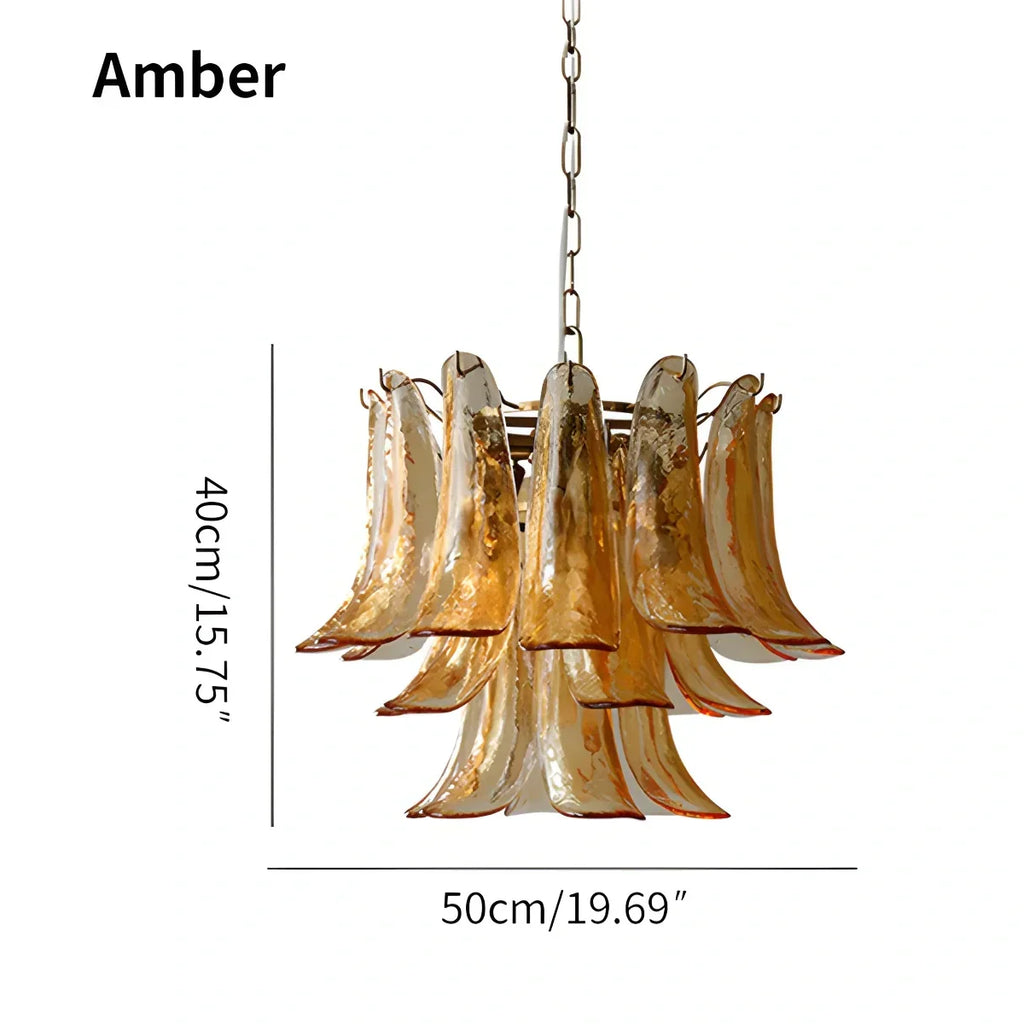 Gold Tiered Green Glass Chandelier for High Ceiling | Desfino