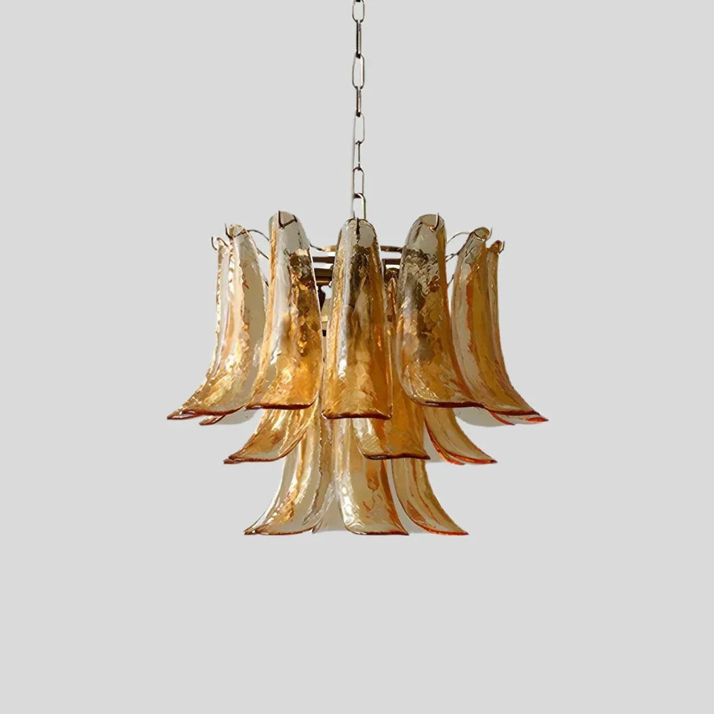 Gold Tiered Green Glass Chandelier for High Ceiling | Desfino