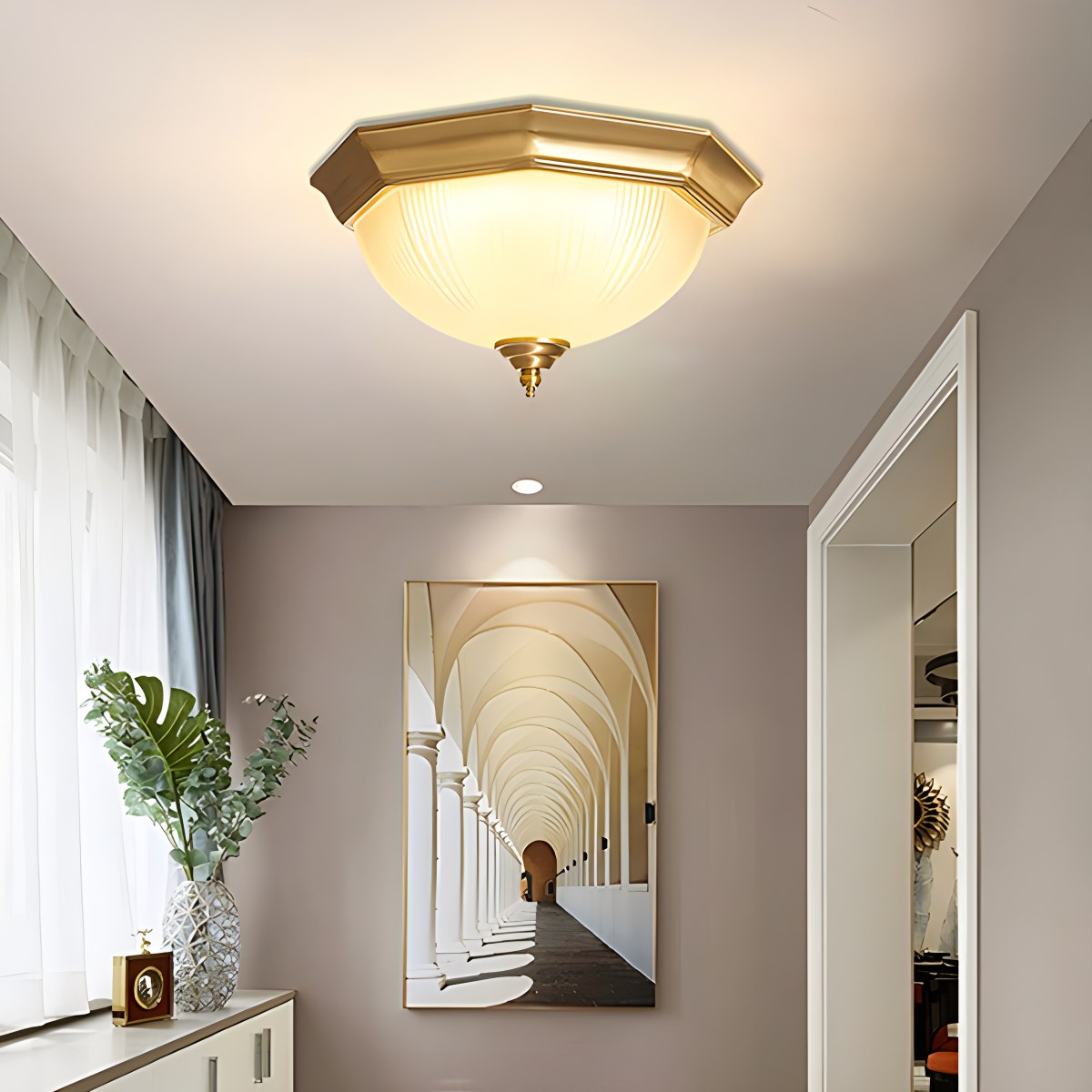 European Style Copper Glass Ceiling Lamp-D | Desfino