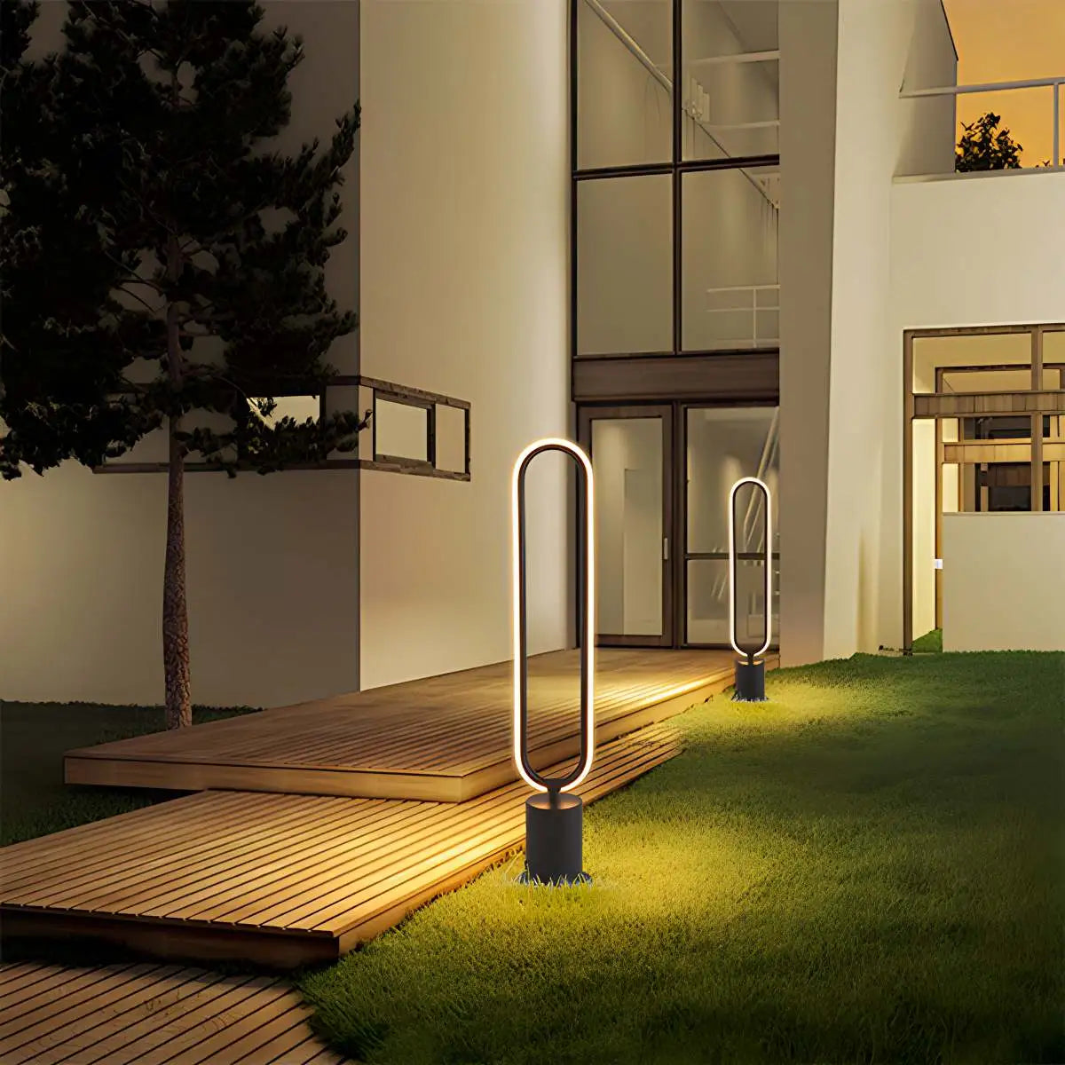 Outdoor Black Oval LED Lawn Light | Desfino