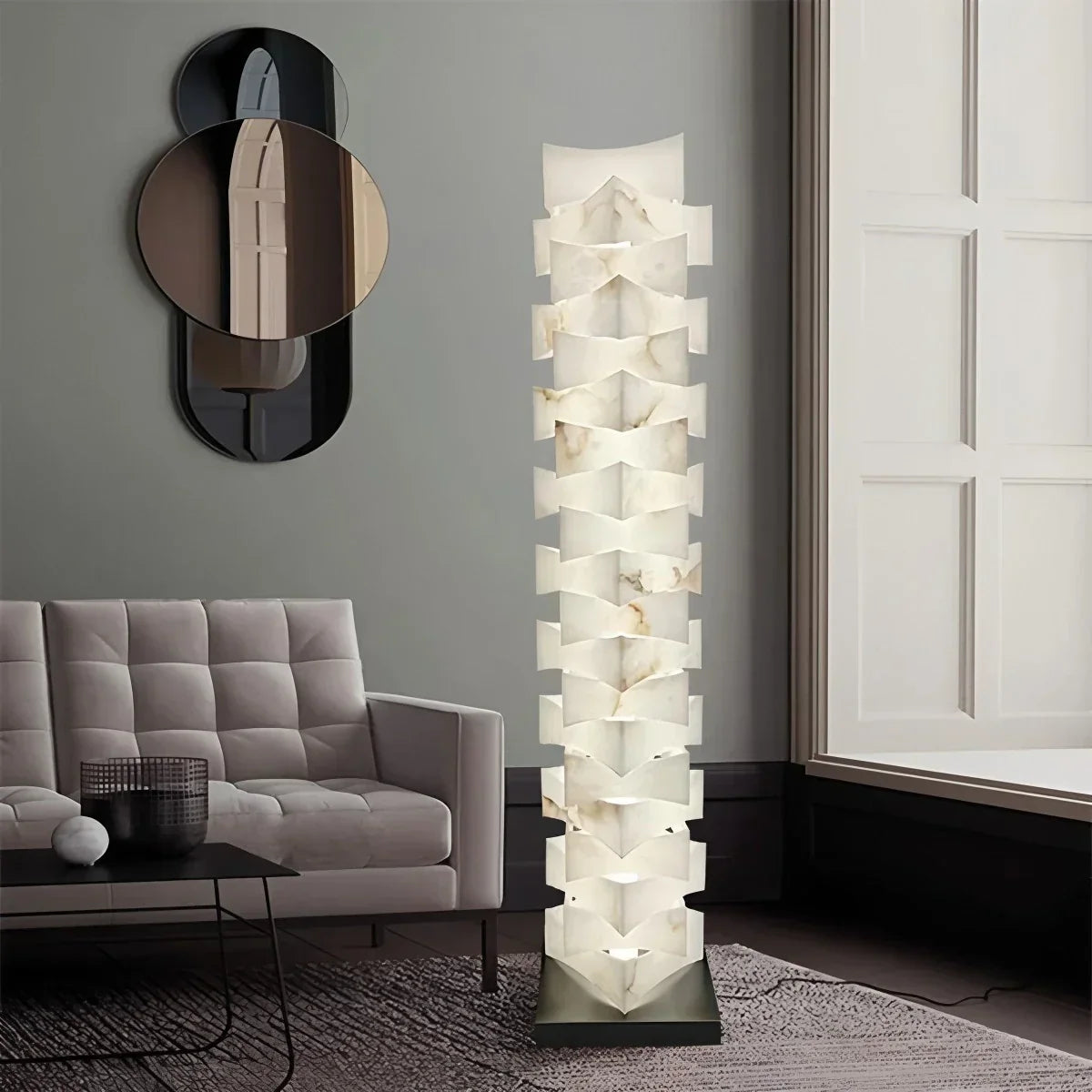 Creative Stacked Spanish Alabaster Squares Floor Lamp | Desfino