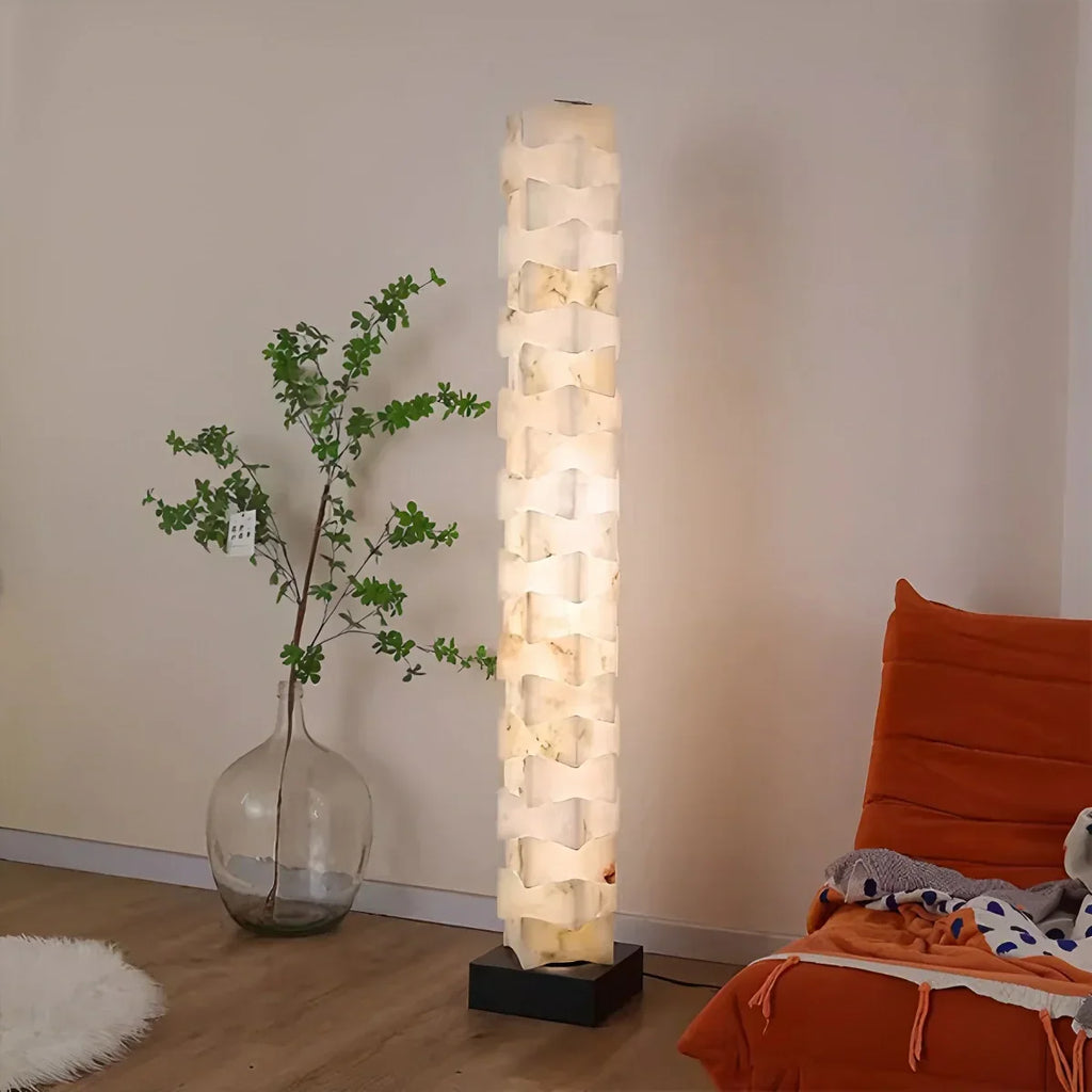 Creative Stacked Spanish Alabaster Squares Floor Lamp | Desfino