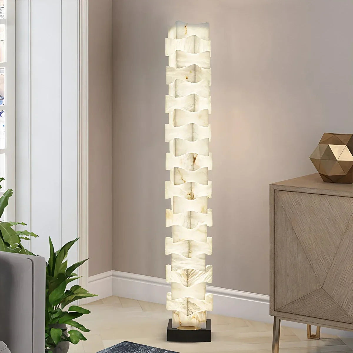 Creative Stacked Spanish Alabaster Squares Floor Lamp | Desfino