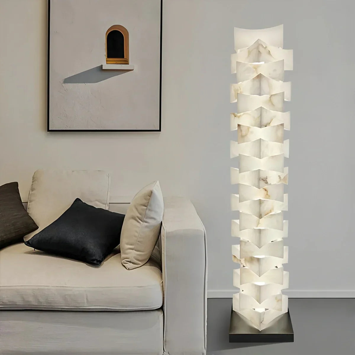 Creative Stacked Spanish Alabaster Squares Floor Lamp | Desfino