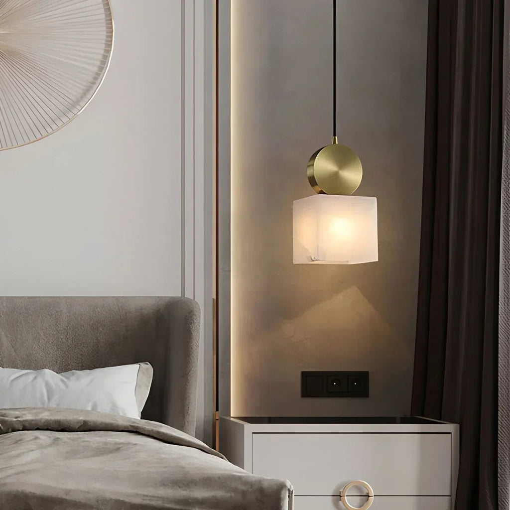 All Copper Geometric Spanish Alabaster Pendant Light | Desfino