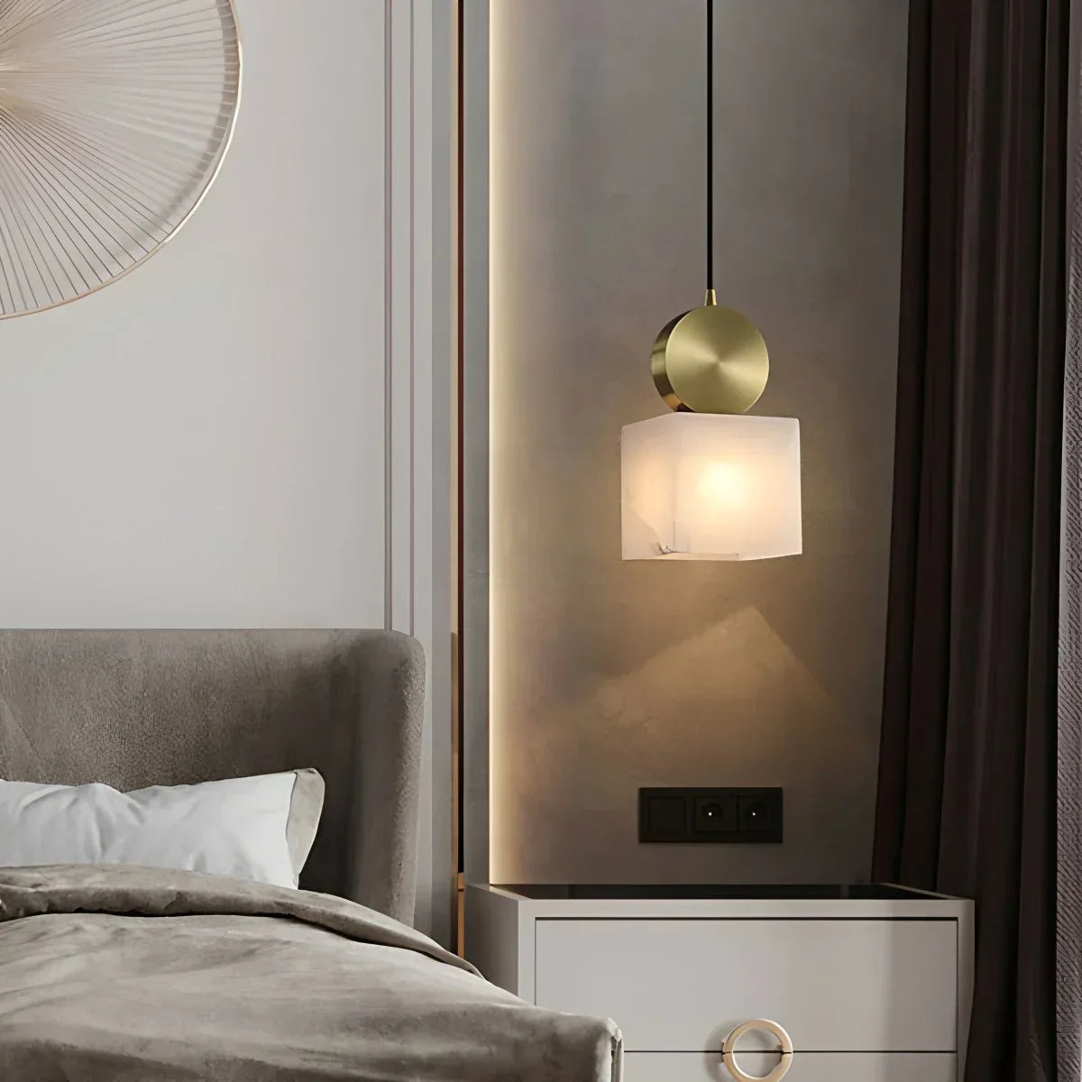 All Copper Geometric Spanish Alabaster Pendant Light | Desfino