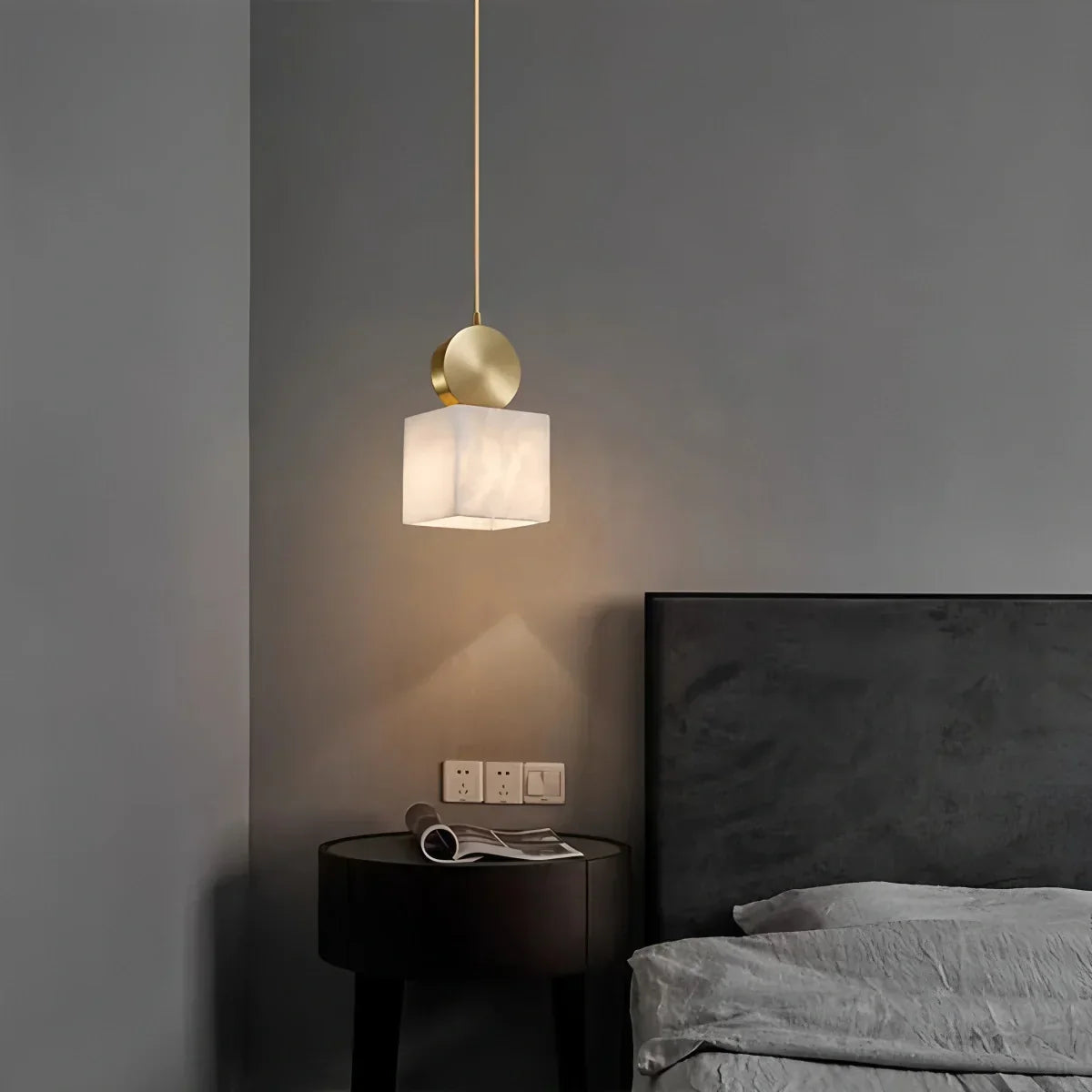 All Copper Geometric Spanish Alabaster Pendant Light | Desfino