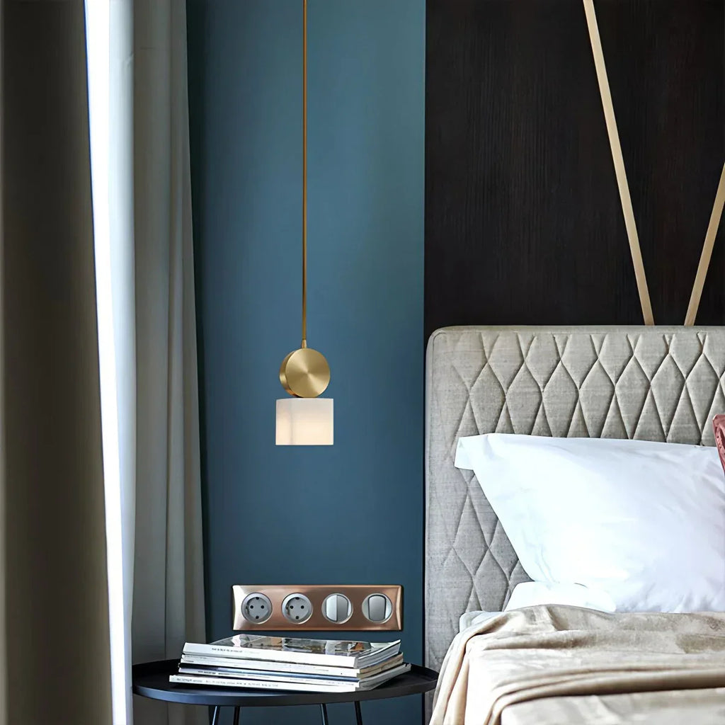 All Copper Geometric Spanish Alabaster Pendant Light | Desfino
