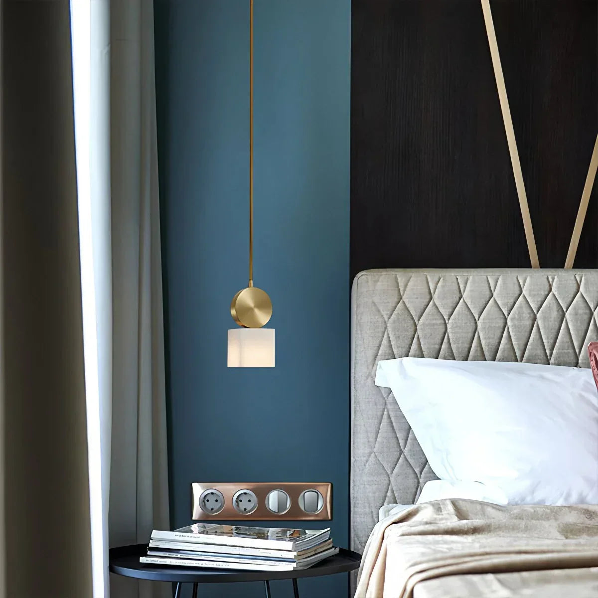 All Copper Geometric Spanish Alabaster Pendant Light | Desfino