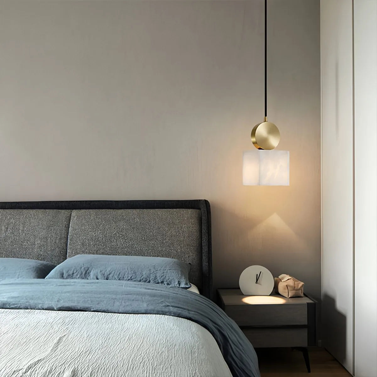 All Copper Geometric Spanish Alabaster Pendant Light | Desfino