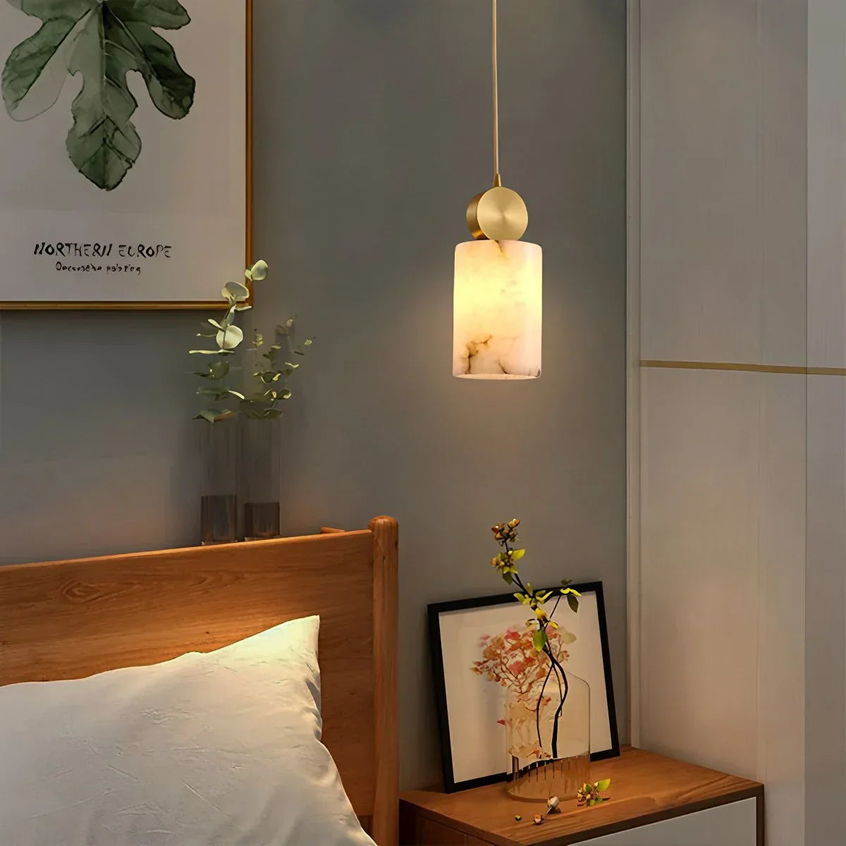All Copper Geometric Spanish Alabaster Pendant Light | Desfino